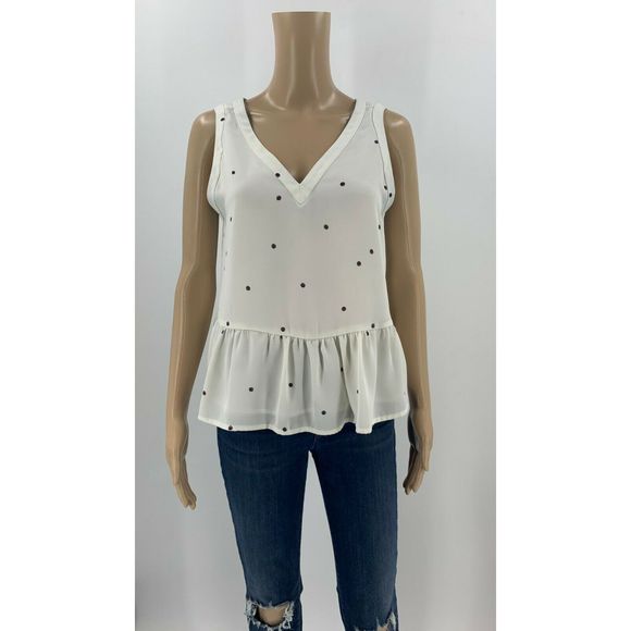 Ann Taylor Loft Blouse Sz MP White Floral Peplum - Picture 1 of 7